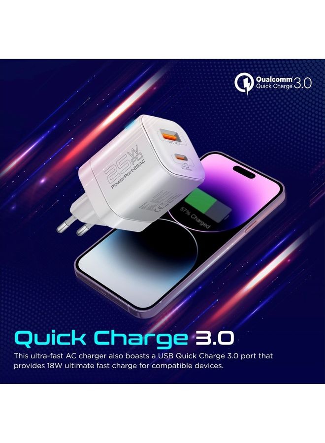 بروميت iPhone 15 Charger,Compact 25W USB-C Power Delivery AC Charger With 18W QC 3.0 Adaptive Smart Charging And Short-Circuit ProtectionGalaxy S23, iPad Air White White - Image 3