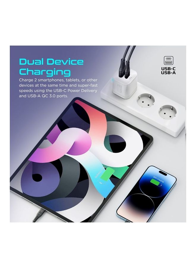 بروميت iPhone 15 Charger,Compact 25W USB-C Power Delivery AC Charger With 18W QC 3.0 Adaptive Smart Charging And Short-Circuit ProtectionGalaxy S23, iPad Air White White - Image 4