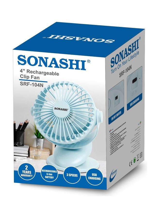 SONASHI - 4 Inch Rechargeable Mini Fan With 3 Speeds | Continuous Working Of 1 Hour(High), 2.5 Hours(Mid) & 4 Hours(Low) | 5V Usb Charge With Overcharge Protection | Portable SRF-104N Blue - Image 1