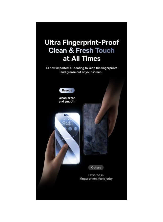 Baseus - iPhone 15 Pro Max 6.7 Inch 9H Diamond Series Full-Coverage Privacy Protection Tempered Glass Screen Protector With Cleaning Kit And EasyStick Installation Tool Black - Image 1