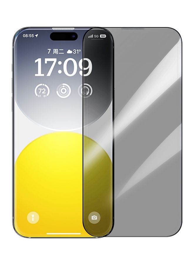 Baseus iPhone 15 Pro Max 6.7 Inch 9H Diamond Series Full-Coverage Privacy Protection Tempered Glass Screen Protector With Cleaning Kit And EasyStick Installation Tool Black  - Image 1