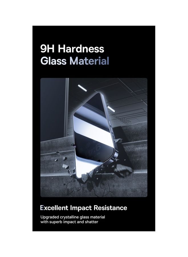 Baseus - iPhone 15 Pro Max 6.7 Inch 9H Diamond Series Full-Coverage Privacy Protection Tempered Glass Screen Protector With Cleaning Kit And EasyStick Installation Tool Black - Image 1