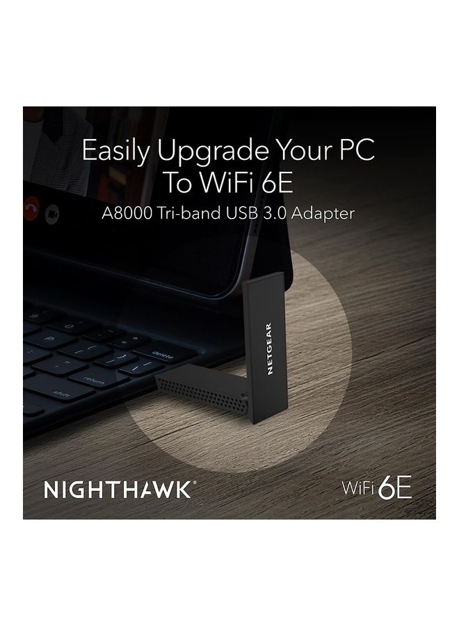 NETGEAR - Nighthawk WiFi 6E USB 3.0 Adapter (A8000) | AXE3000 Tri-Band Wireless Gigabit Speed ​​(up to 3Gbps) | New 6GHz band | for windows pc Black - Image 1