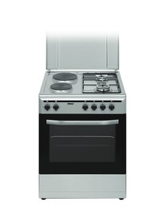 Nobel 60 x 60 Electric & Gas Cooker, 2 Gas Burner, 2 Hot Plate, Electric Grill & Electric Oven, 6 Knob Control, Manual Ignition, Stainless Steel Lid, Inner Light, 59.8 x 61 x 86 cm, Silver, Made In Turkey NGC7222 Silver  - Image 1