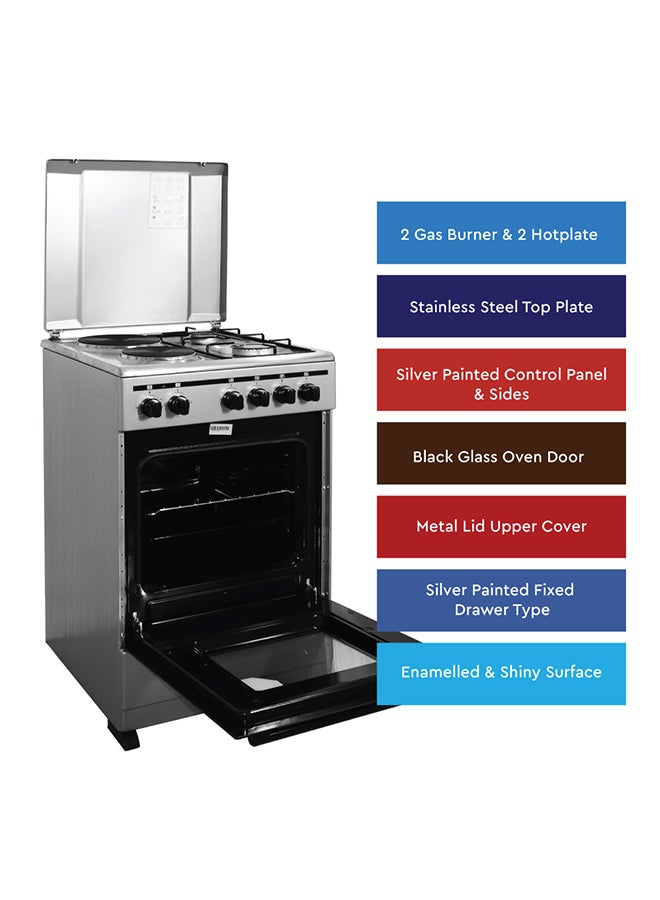 Nobel 50 x 50 Electric & Gas Cooker, 2 Gas Burner, 2 Hot Plate, Electric Grill & Electric Oven, 6 Knob Control, Manual Ignition, Stainless Steel Lid, Inner Light, 49.8 x 54.7 x 86 cm, Silver, Made In Turkey NGC5200-S Silver  - Image 4
