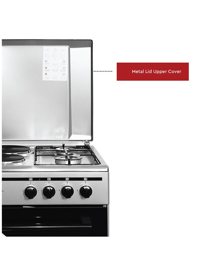 50 x 50 Electric & Gas Cooker, 2 Gas Burner, 2 Hot Plate, Electric Grill & Electric Oven, 6 Knob Control, Manual Ignition, Stainless Steel Lid, Inner Light, 49.8 x 54.7 x 86 cm, Silver, Made In Turkey NGC5200-S Silver