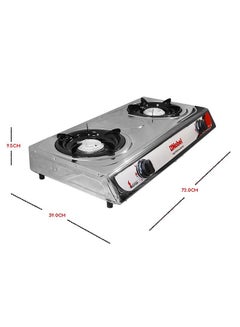 Dual Gas Burner/Gas Stove, 2 Brass Burners with Auto Ignition and Detachable Trivet Product Dimensions: 720 x 390 x 95 (W x D x H) mm NGT2002 Stainless Steel - v1692791850/N11079884A_4