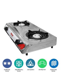 Dual Gas Burner/Gas Stove, 2 Brass Burners with Auto Ignition and Detachable Trivet Product Dimensions: 720 x 390 x 95 (W x D x H) mm NGT2002 Stainless Steel - v1692791850/N11079884A_5