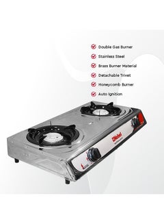 Dual Gas Burner/Gas Stove, 2 Brass Burners with Auto Ignition and Detachable Trivet Product Dimensions: 720 x 390 x 95 (W x D x H) mm NGT2002 Stainless Steel - v1692791851/N11079884A_3