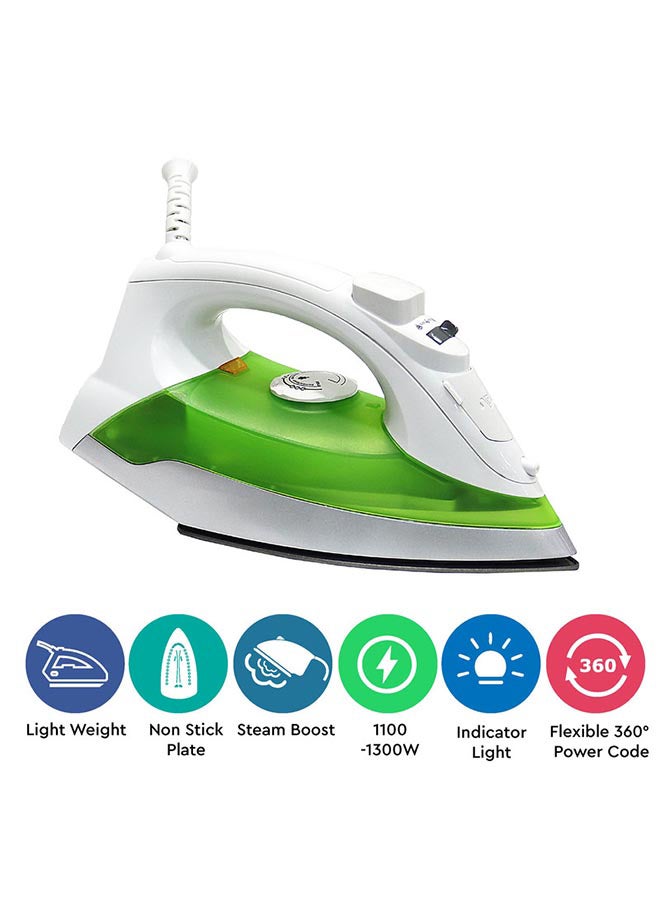 Variable & Vertical Steam  Iron with Cord Length 2mtr, Cloth Seeve Cord, Non Stick Soleplate and Ergonomic Handle Design 1100.0 W NSI246 Green