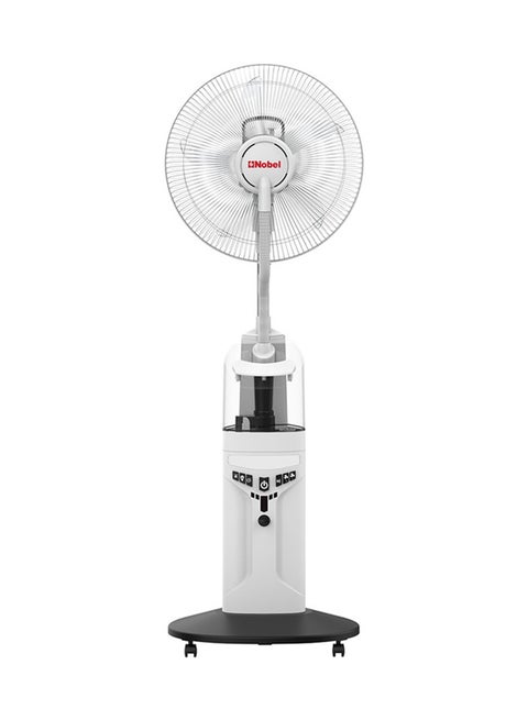 16" with 5 Fan Blade Rechargable Mist Standing Fan, Wide Oscillation, 4 Stack Bright LED NF777MRC White