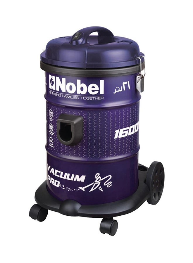 Drum Vacuum Cleaner with Solid & Durable Iron Tank and Smooth Roller For Better Agility Wheels 21 L 1600 W NVC2121 Purple 