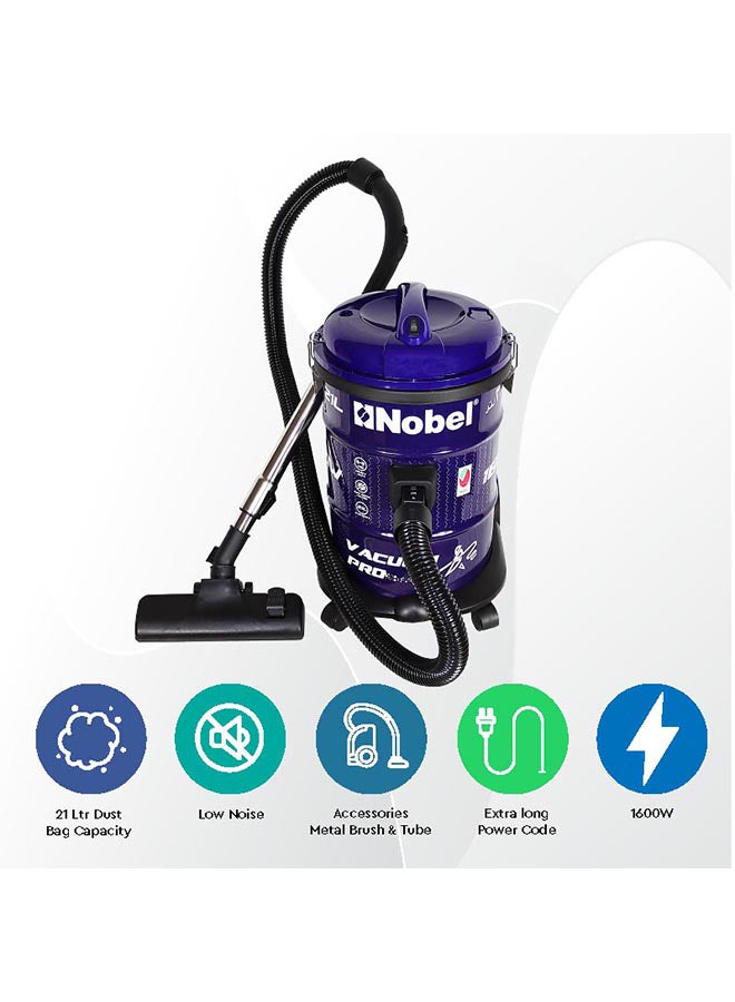 Nobel Drum Vacuum Cleaner with Solid & Durable Iron Tank and Smooth Roller For Better Agility Wheels 21 L 1600 W NVC2121 Purple  - Image 5