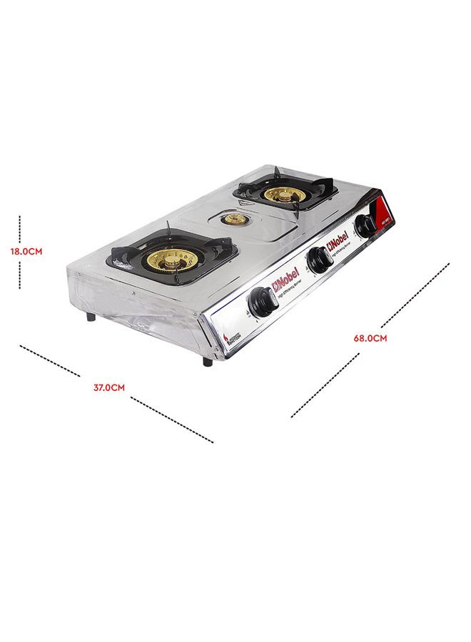 Nobel - 3 Gas Burner/3 High Efficiency Burner Gas Stove Cold Steel Paint Finish Look and Piezo Ignition, with 90mm Single Burner, 40mm Single Burner, 90mm Double Brass Cover NGT3007 Stainless Steel - Image 1