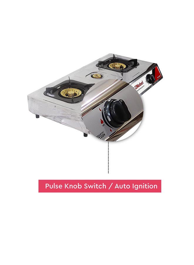Nobel - 3 Gas Burner/3 High Efficiency Burner Gas Stove Cold Steel Paint Finish Look and Piezo Ignition, with 90mm Single Burner, 40mm Single Burner, 90mm Double Brass Cover NGT3007 Stainless Steel - Image 1