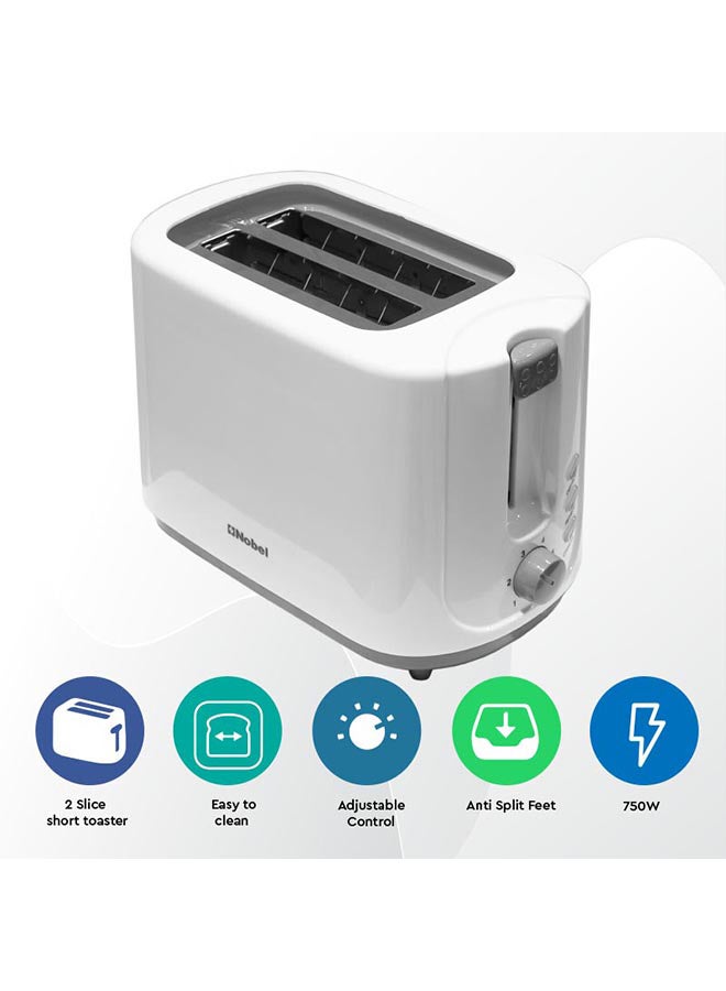 Nobel - 2-Slice Toaster with Precise Toasting, Reheat, and Easy Cleaning for Effortless Breakfasts 750 W NST2T White - Image 1