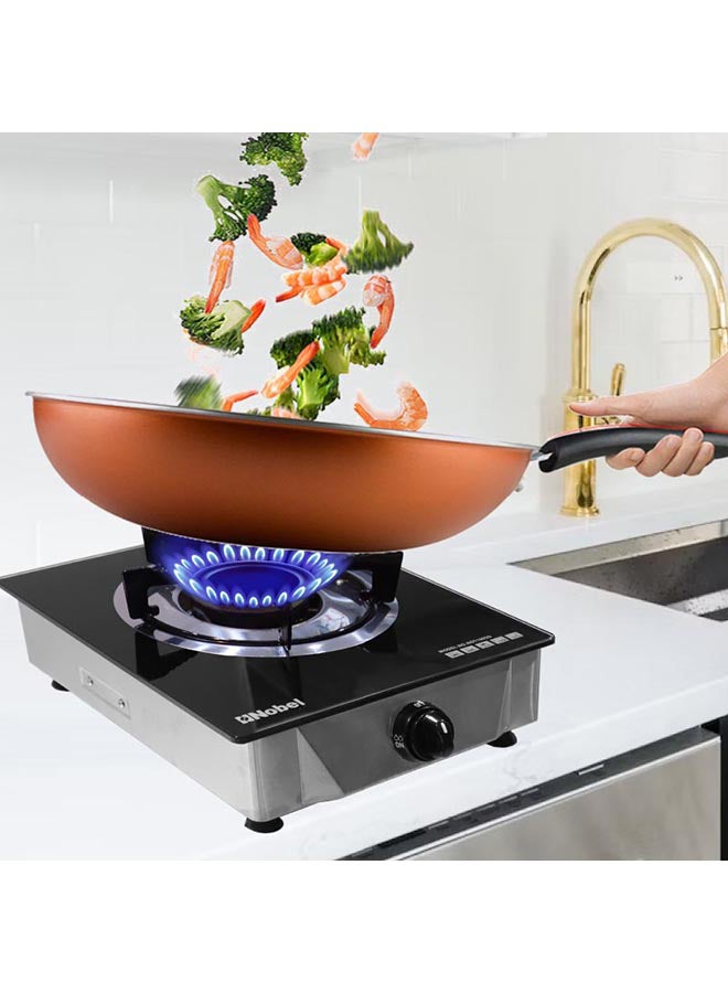 نوبل موقد غاز فردي/1 موقد غاز من النحاس، موقد من الحديد الزهر شديد التحمل مع إشعال بيزو ولوحة زجاجية مقسى عالية الجودة بأبعاد 320 × 410 × 160 (عرض × عمق × ارتفاع) ملم - Image 2