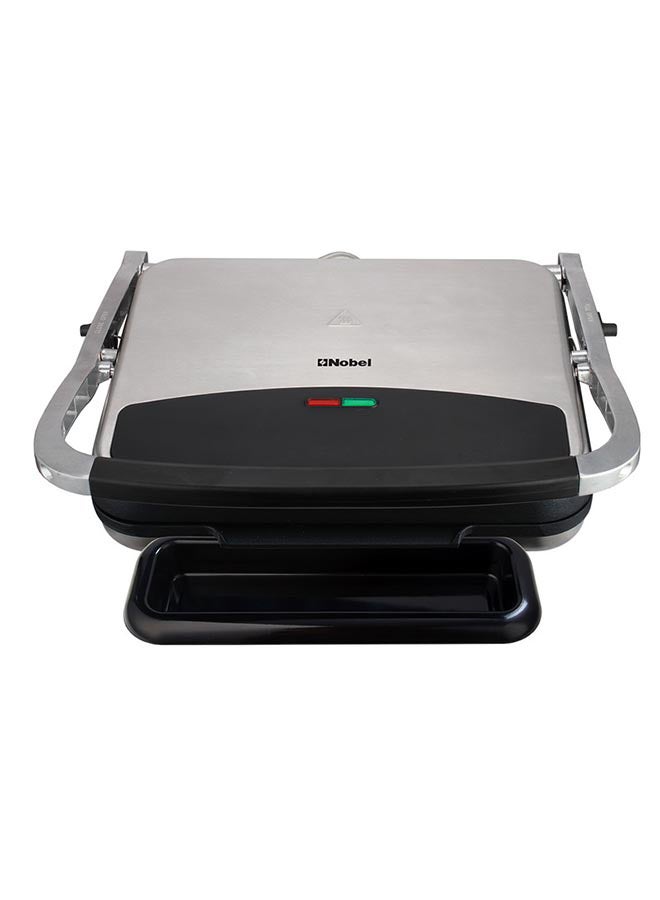 Nobel Portable Grill And Panini Maker Contact Grill 2000W Fixed Temperature Control Barbeque Grill Plate Ready light Power Indicator 2000 W NCG100 Black & Silver  - Image 1