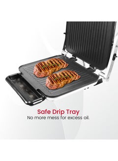 Nobel Portable Grill And Panini Maker Contact Grill 2000W Fixed Temperature Control Barbeque Grill Plate Ready light Power Indicator 2000 W NCG100 Black & Silver  - Image 4