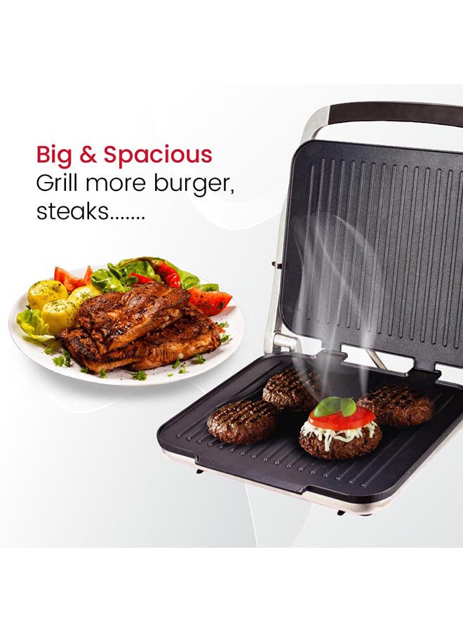 Nobel Portable Grill And Panini Maker Contact Grill 2000W Fixed Temperature Control Barbeque Grill Plate Ready light Power Indicator 2000 W NCG100 Black & Silver  - Image 5