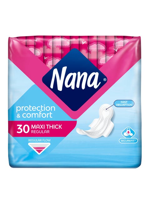 Maxi Think Regular Protection And Comfort Sanitary Pads 30 Pieces White