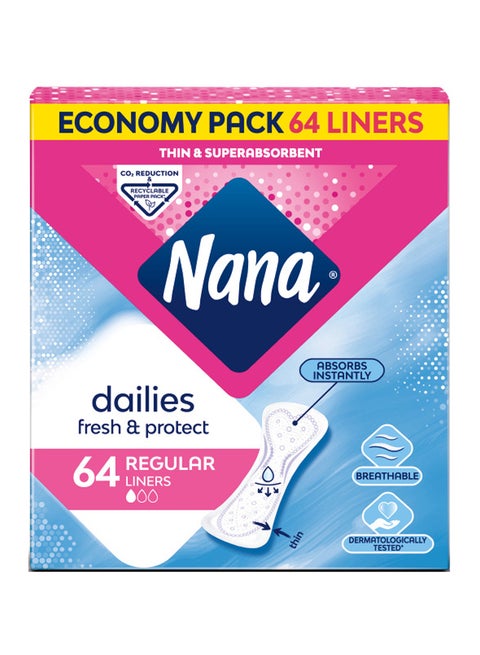 Dailies Fresh And Protect Regular Liners, Economy Pack, 64 Count