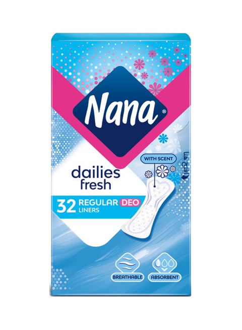 Daily Deo Fresh Liners Normal Pads, 32 Count White