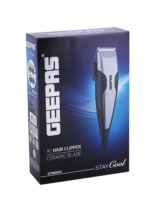 GEEPAS - GTR8654 Hair Clipper With Ceramic Blade- Styling Tools, Hair Trimmer Cutting Professional Grooming Clippers With 4 Combs, Brush And Oil For Adult And Kids, 15W Silver/Black - Image 1