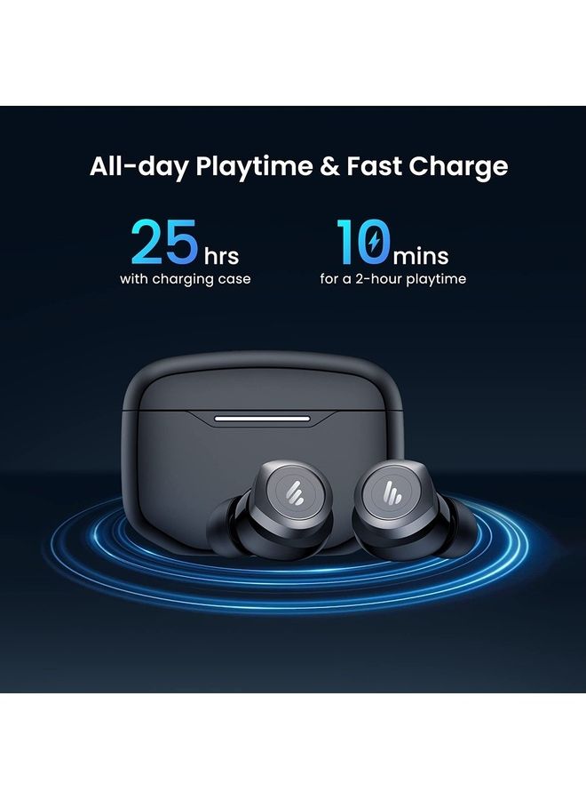 EDIFIER Bluetooth V5.3 Active Noise Cancelling, Fast Charging Wireless Earbuds With Dual Dynamic Drivers, Custom EQ - Physical Button And App Control Black  - Image 2
