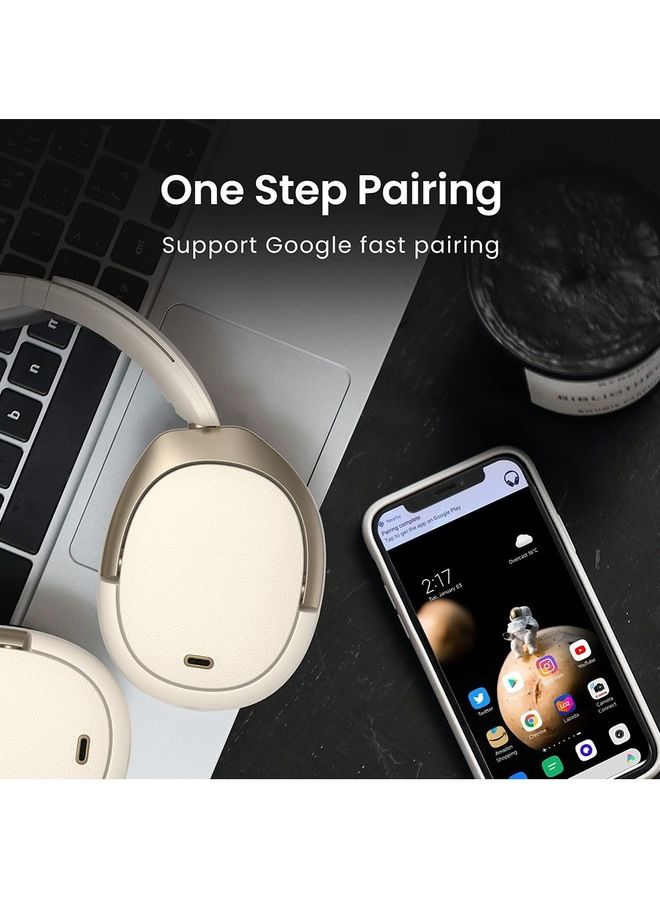 Hybrid Active Noise Cancelling Headphones - LDAC Codec With Hi-Res Audio And Custom EQ Via App After 55H Playtime Plus Foldable Wireless Over-Ear Bluetooth V5.3 Ivory