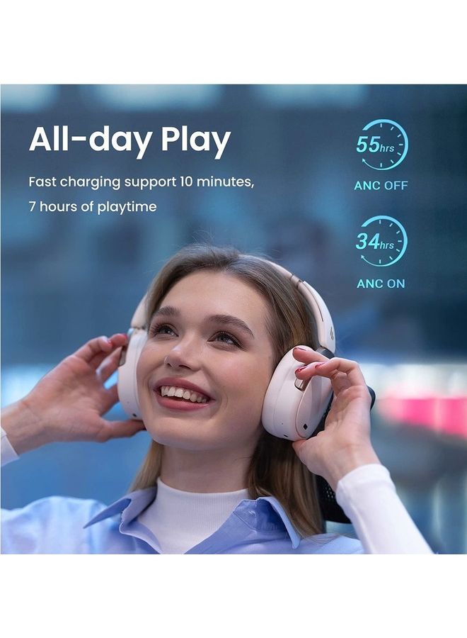 Hybrid Active Noise Cancelling Headphones - LDAC Codec With Hi-Res Audio And Custom EQ Via App After 55H Playtime Plus Foldable Wireless Over-Ear Bluetooth V5.3 Ivory