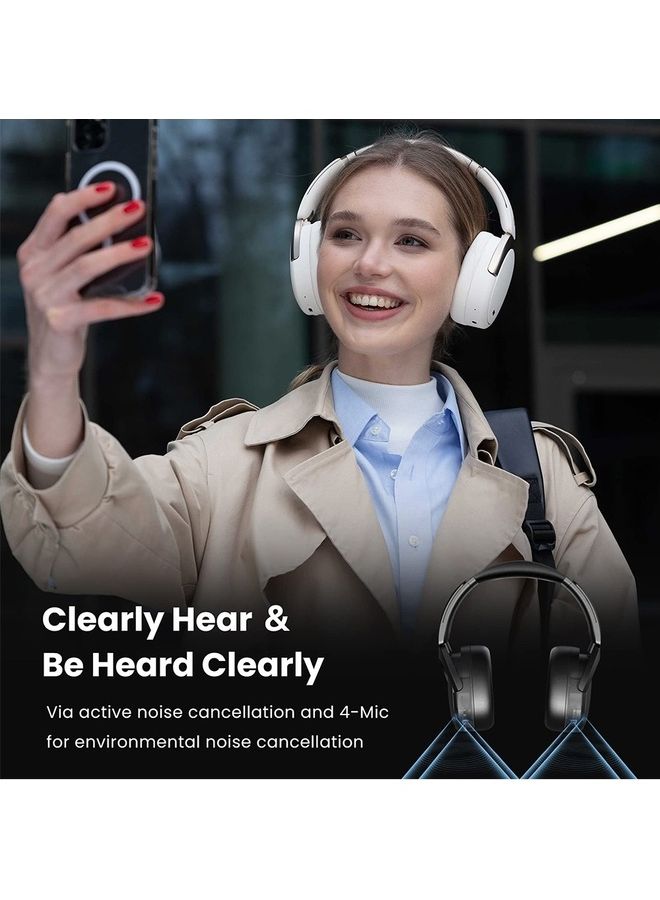 Hybrid Active Noise Cancelling Headphones - LDAC Codec With Hi-Res Audio And Custom EQ Via App After 55H Playtime Plus Foldable Wireless Over-Ear Bluetooth V5.3 Ivory
