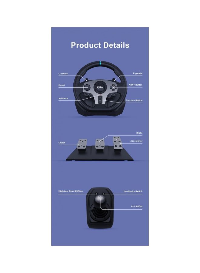 بي اكس ان - عجلة القيادة PXN V9 Racing Wheel عجلة القيادة 270 درجة / 900 درجة PS4 عجلة القيادة ذات المحرك المزدوج القيادة مع الدواسات وعجلة سباق لعبة Shifter لجهاز PS4 PC Xbox One Xbox Series S/X Nintendo Switch - Image 1