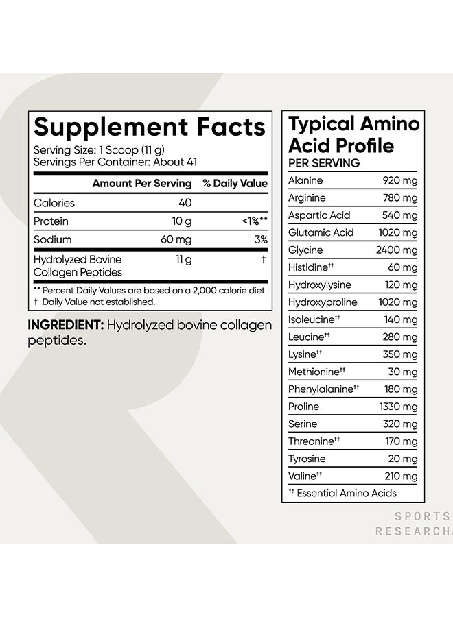 SPORTS RESEARCH - Sports Research Collagen Peptides Powder Unflavored Hydrolyzed Type I & III  1lb 454g - Image 1