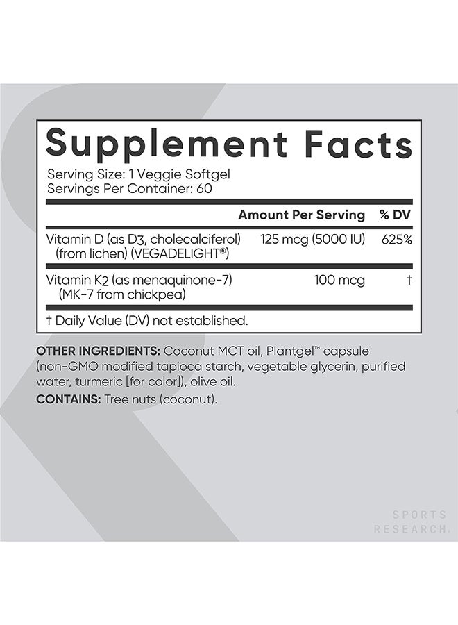 SPORTS RESEARCH - Sports Research K2 + D3 Supports Bone and Immune Health 60 Veggie Softgel - Image 1