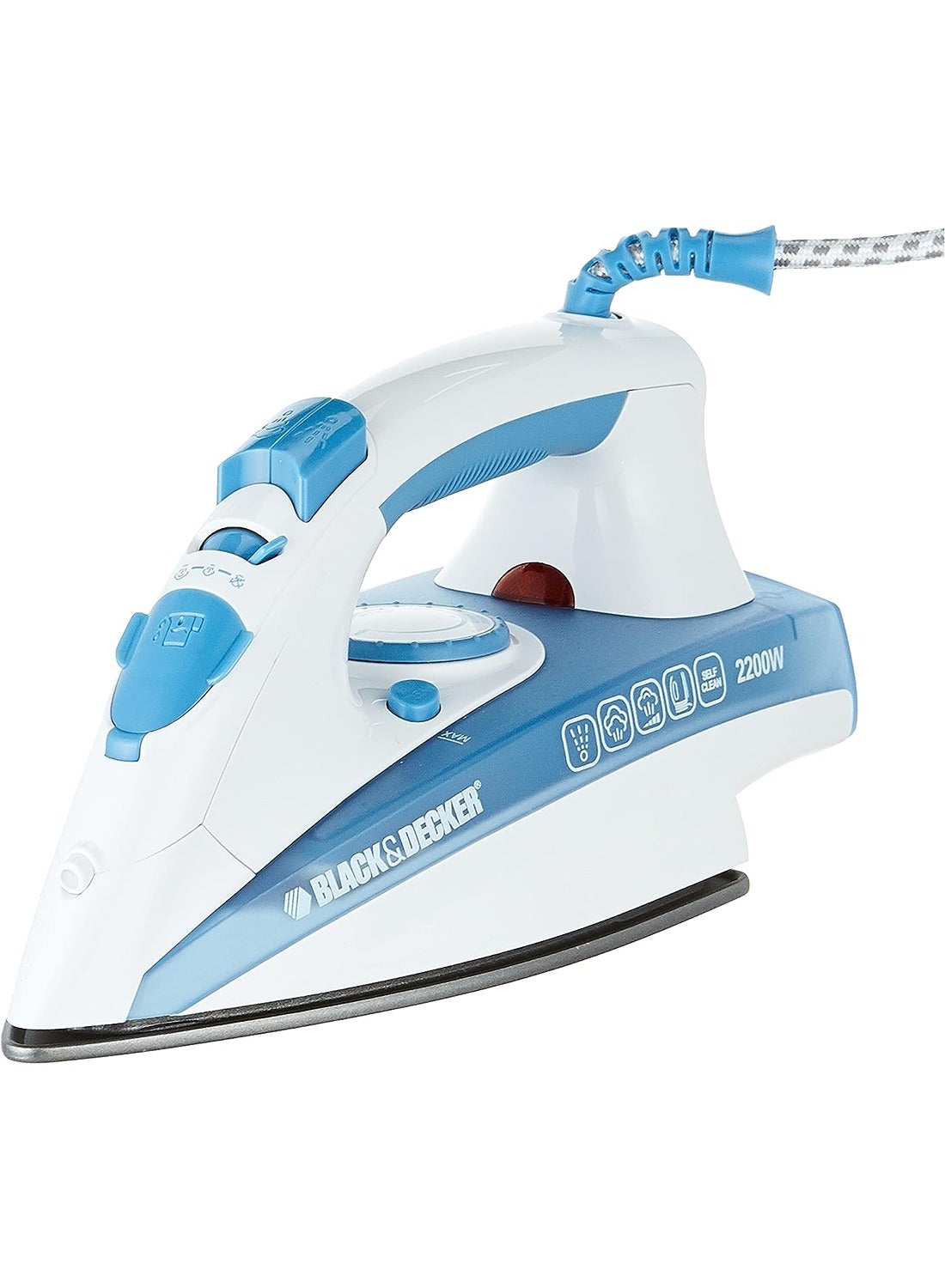 BLACK+DECKER Vertical Steam Iron With Non Stick Soleplate And Spray Function 220 ml 2200 W X2000-B5 Blue/White 