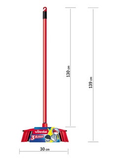 Vileda 3 Motion Indoor Floor Broom with Stick Three Different Fiber Types Strong Bristles, Multi-Purpose Rubber Broom Light Red/Black 30 × 6 × 139cm  - Image 4