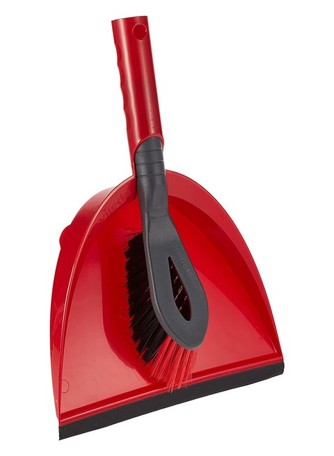 2x1 Short Handle Dustpan Standard – Dustpan And Brush, Ultra-Thin Black Fibers,  Red Fibers, Ergonomic, Versatile, - Red & Black (25 x 5 x 35 cm) Red/Black/Grey