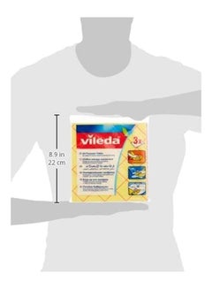 Vileda Multipurpose Reusable Cleaning Cloth 3-Pack - Powerful Cleaning, Water-Absorbent, Durable Fabric | Ideal for Kitchen, Car, and Household Cleaning Tasks | Soft and Non-Scratch Material Yellow/Pink/White 38x40cm Yellow/Pink/White 38x40cm  - Image 4