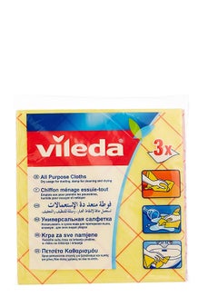 Vileda Multipurpose Reusable Cleaning Cloth 3-Pack - Powerful Cleaning, Water-Absorbent, Durable Fabric | Ideal for Kitchen, Car, and Household Cleaning Tasks | Soft and Non-Scratch Material Yellow/Pink/White 38x40cm Yellow/Pink/White 38x40cm  - Image 2