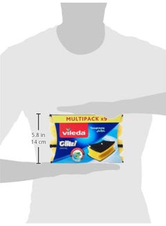 Vileda Glitzi Crystal Scourer Sponge 9 Pc, Antibacterial, Long Lasting, Hygienic - Yellow And Black (9 Pc Per Pack) Light yellow  - Image 4