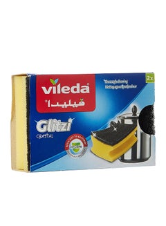 Vileda Glitzi Crystal Scourer Sponge 2 Pc, Antibacterial, Long Lasting, Hygienic - Yellow And Black (2 Pc Per Pack) Yellow  - Image 3