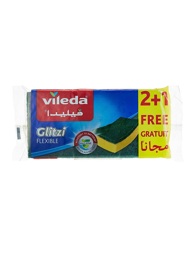 فيليدا جليتزي اسفنجة مرنة مضادة للبكتيريا، متعددة الأغراض، أصفر وأخضر، 2+1 قطعة - Image 2