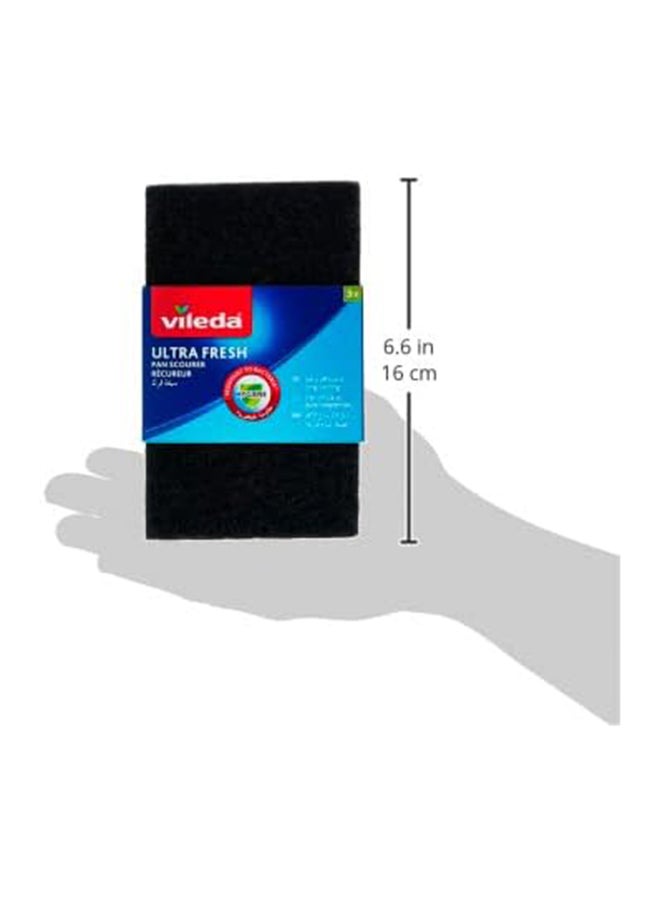 Vileda - Ultra Fresh Pan Flat Scourer 3 Pcs, Antibacterial, Abrasive fiber, Durable, Multipurpose - Black & Green (3 Pcs Per Pack) Green/Black - Image 1