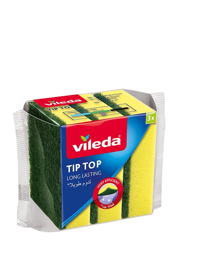 Vileda 3 pieces promotional medium foam dish washing sponge, long lasting and durable for delicate surfaces Yellow/Green  - Image 1