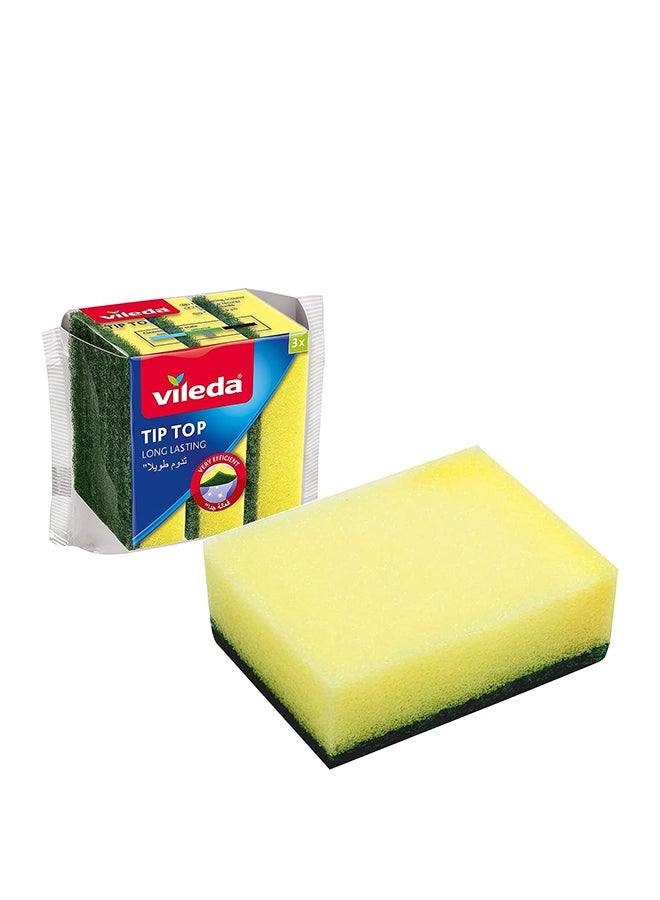 3 pieces promotional medium foam dish washing sponge, long lasting and durable for delicate surfaces Yellow/Green - v1692875266/N12825540A_2