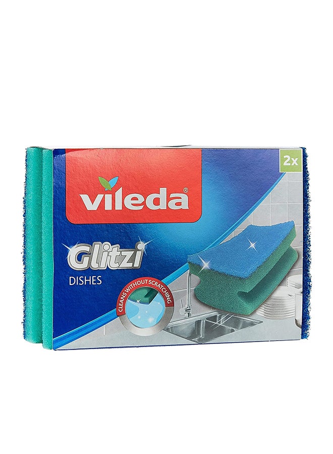 Vileda - Glitzi Dishes Scourer Sponge 2Pcs, Soft Cleaning, Durable, User-Friendly - Green & Blue ( 2 Pcs Per Pack) Blue - Image 1