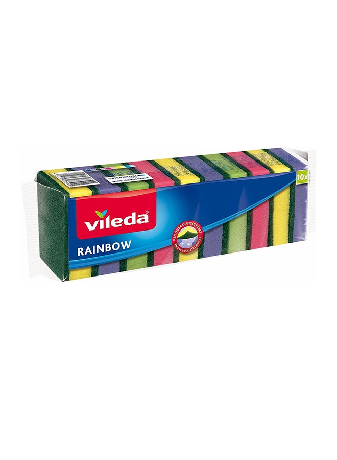 Vileda Rainbow Medium Foam Sponge Scourer, Eco-Friendly, Comfortable Grip, Value Pack 10 Pcs, Multi Colours Multicolour 