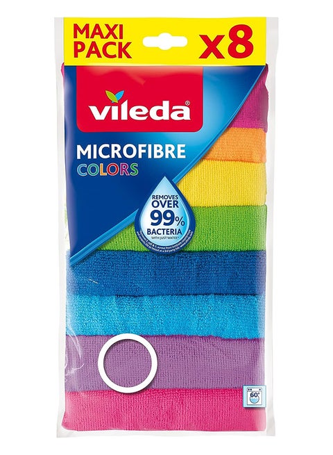 8-Piece Microfibre Cloth, Absorbent, Hygienic, Versatile, Durable And Washable Multicolour 30x30cm
