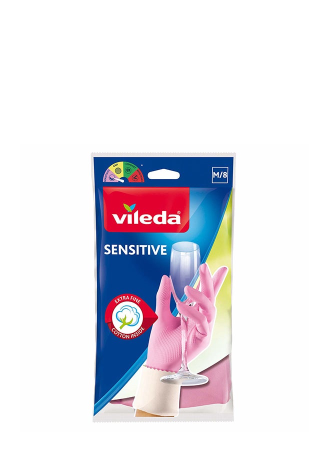 Vileda - Sensitive Gloves Reusable M, Natural Latex,  Protective, Touch-Sensitive, Comfortable Fit, Good Fit, Pink, Medium Size(1 Pair Per Pack) Pink S/M - Image 1